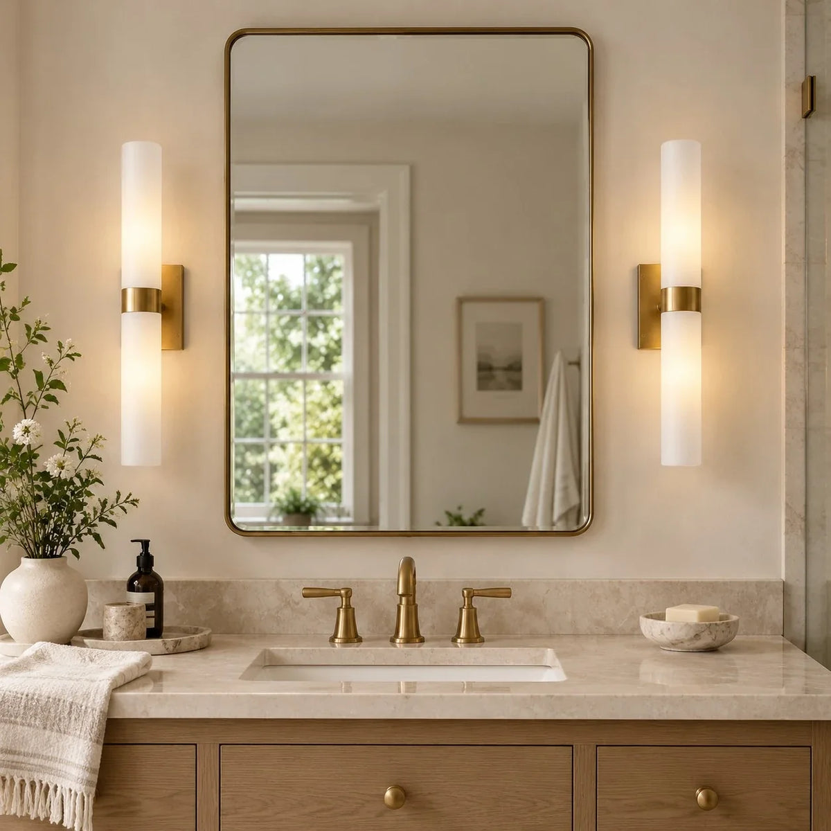 Dani Modern Alabaster Double Tube Wall Sconce 18