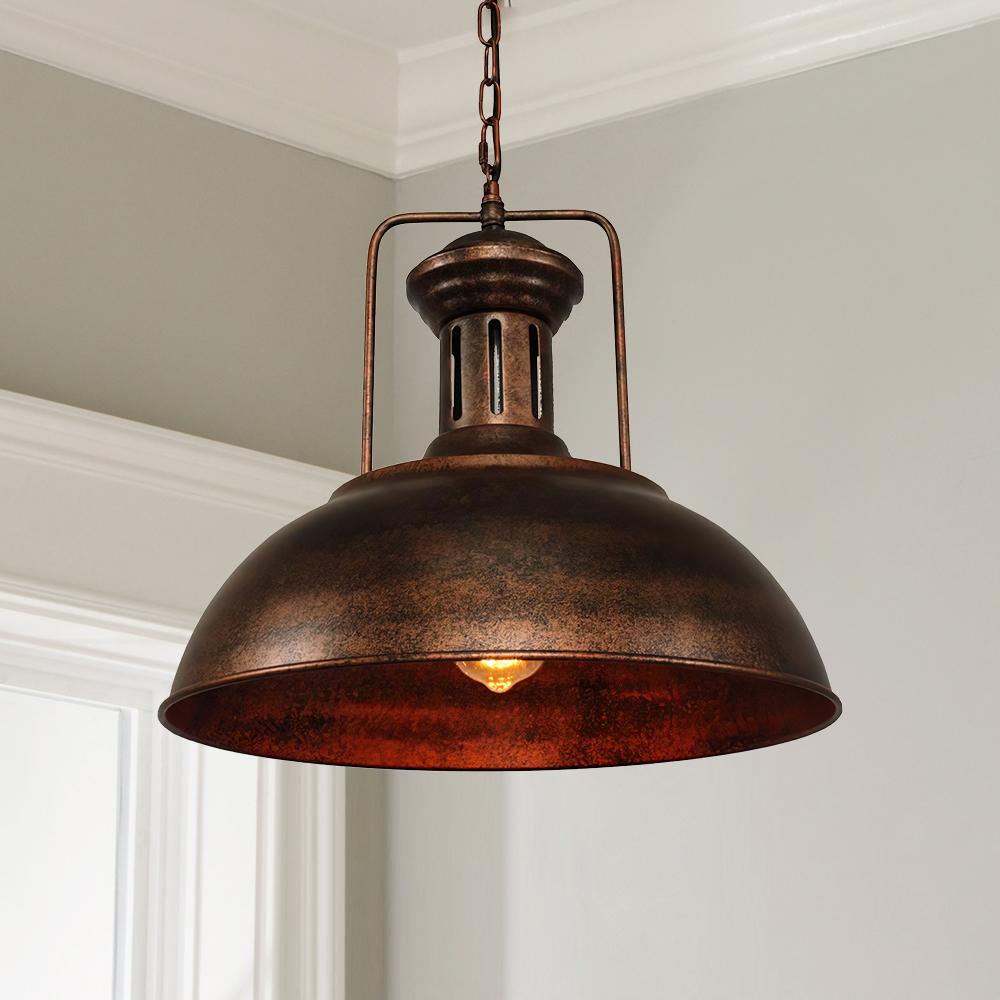 Farmhouse Rustic Rusty Dome Pendant Light 6