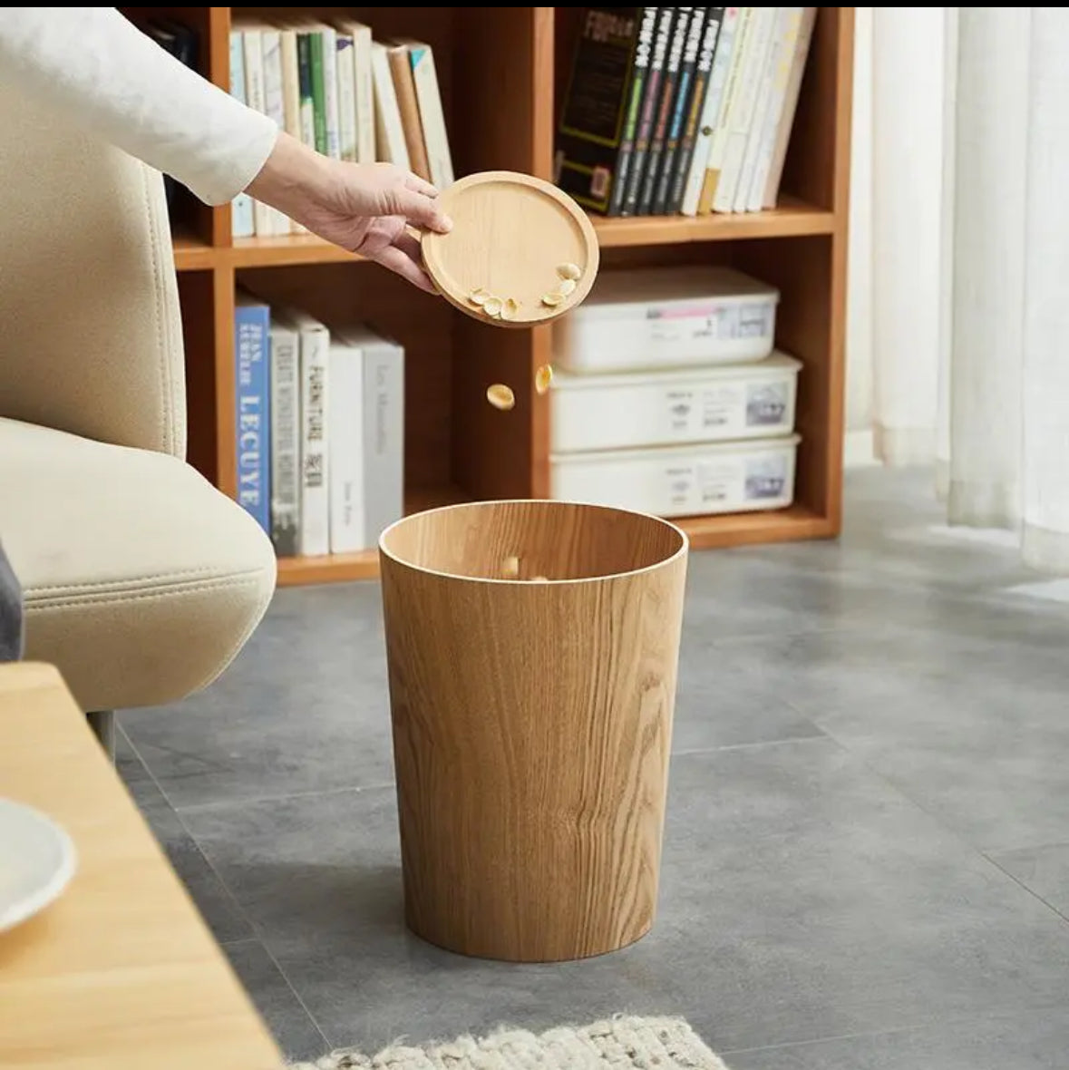 Wooden-Style Trash Bin with Optional Rotating Lid – Modern & Functional Design 8