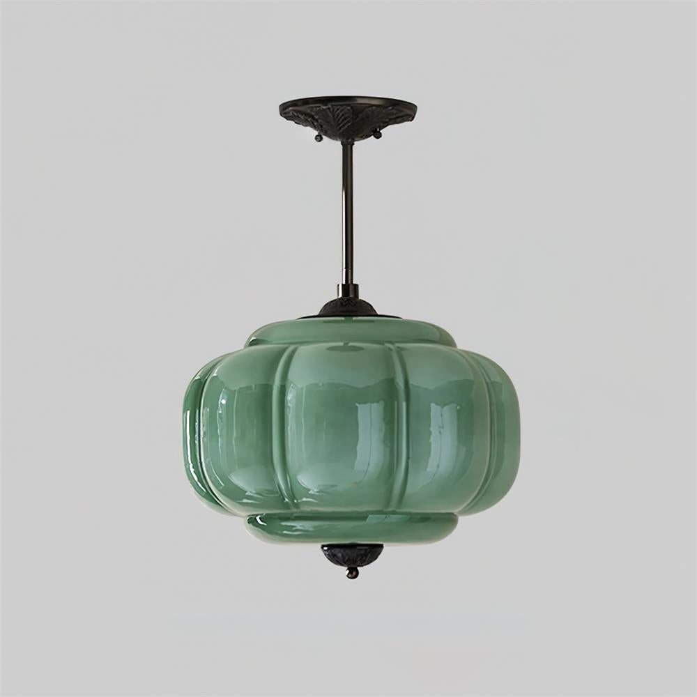 Elara Haus Flush Mount Ceiling Light - Green Glass and Metal Ceiling Light Fixture 12
