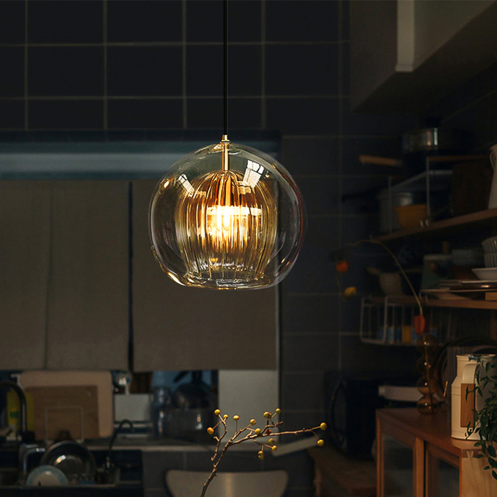 Elara Haus Glass Pendant Light - Clear & Amber Glass Kitchen Pendant Lighting 9