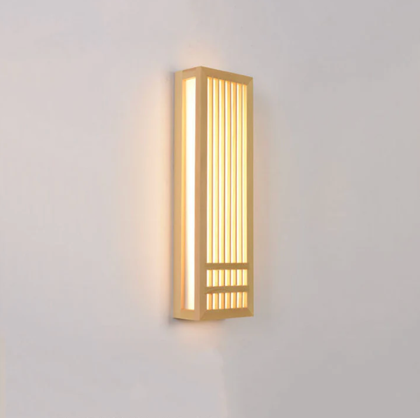 Wooden LED wall sconce – Japandi-style lamp with a decorative panel 7