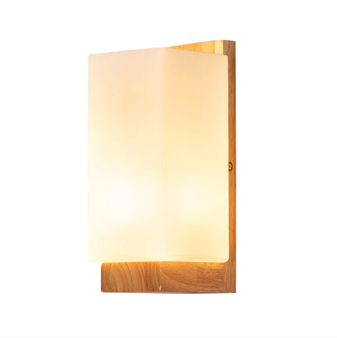 Wooden wall sconce with a frosted shade – a modern lamp for the bedroom 7
