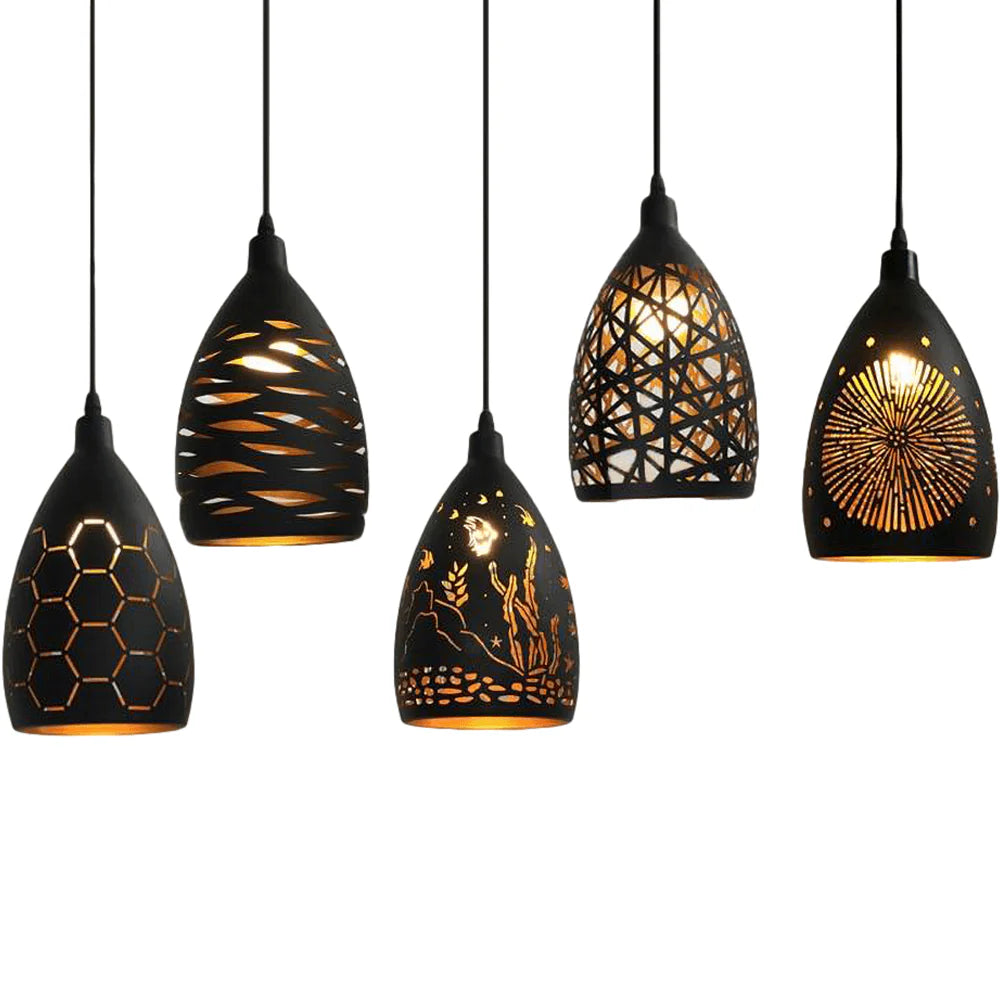 Modern LED pendant lamp – metal shade with a decorative pattern 8
