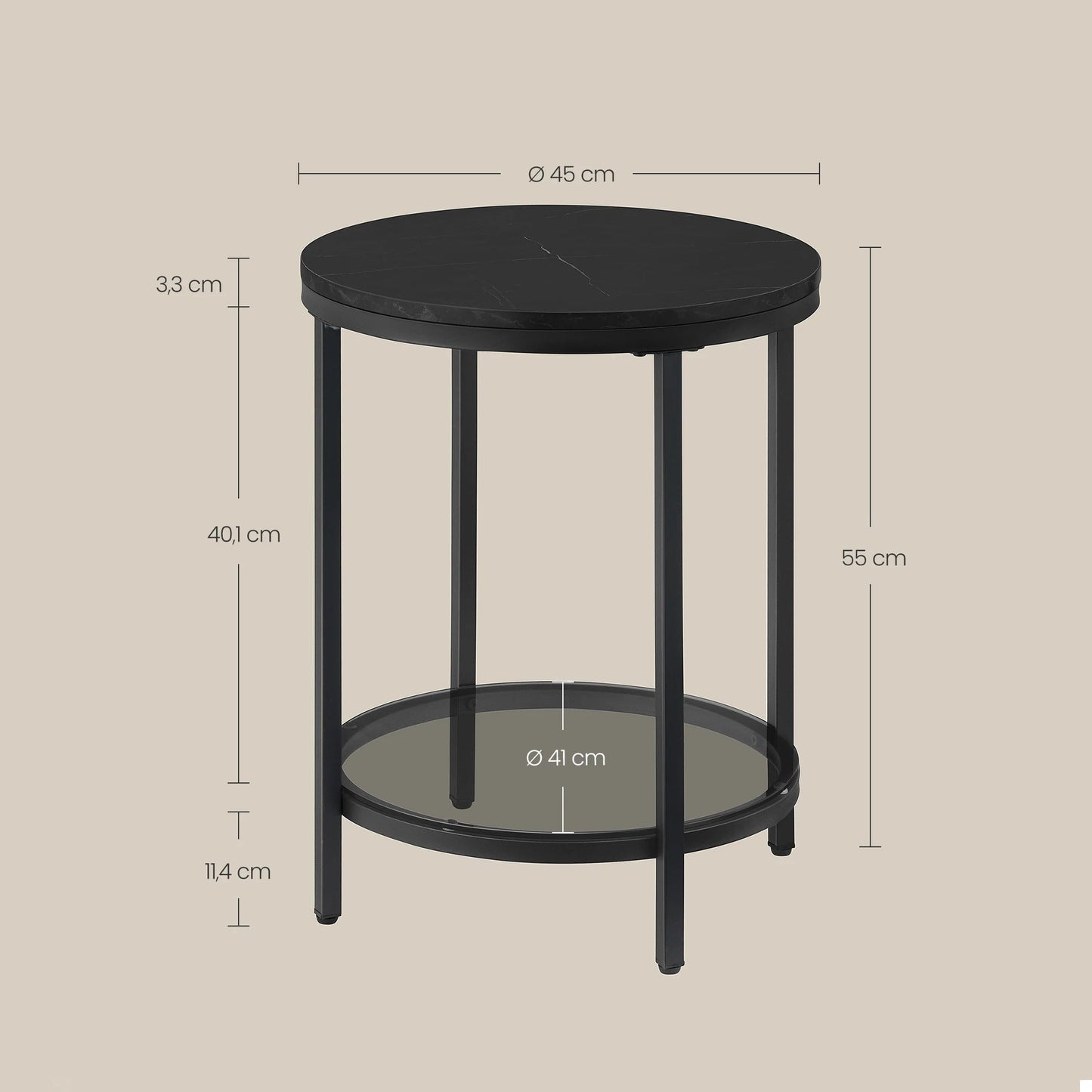 Aurephine - Two-Level Glass Side Table with Marble Look 5