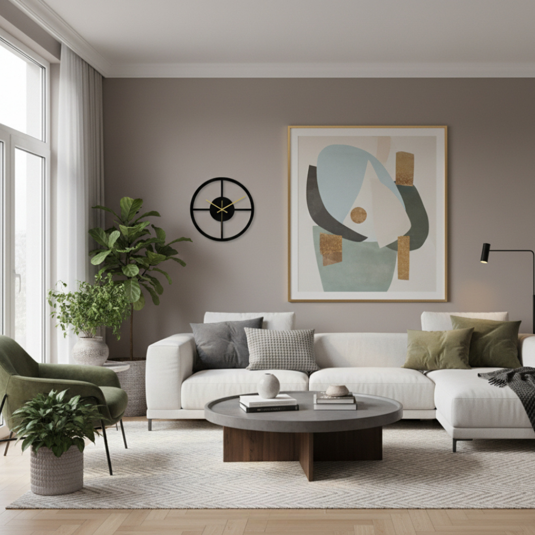 Elara Haus Modern Geometric Circular Wall Clock - 30cm Non-Ticking
