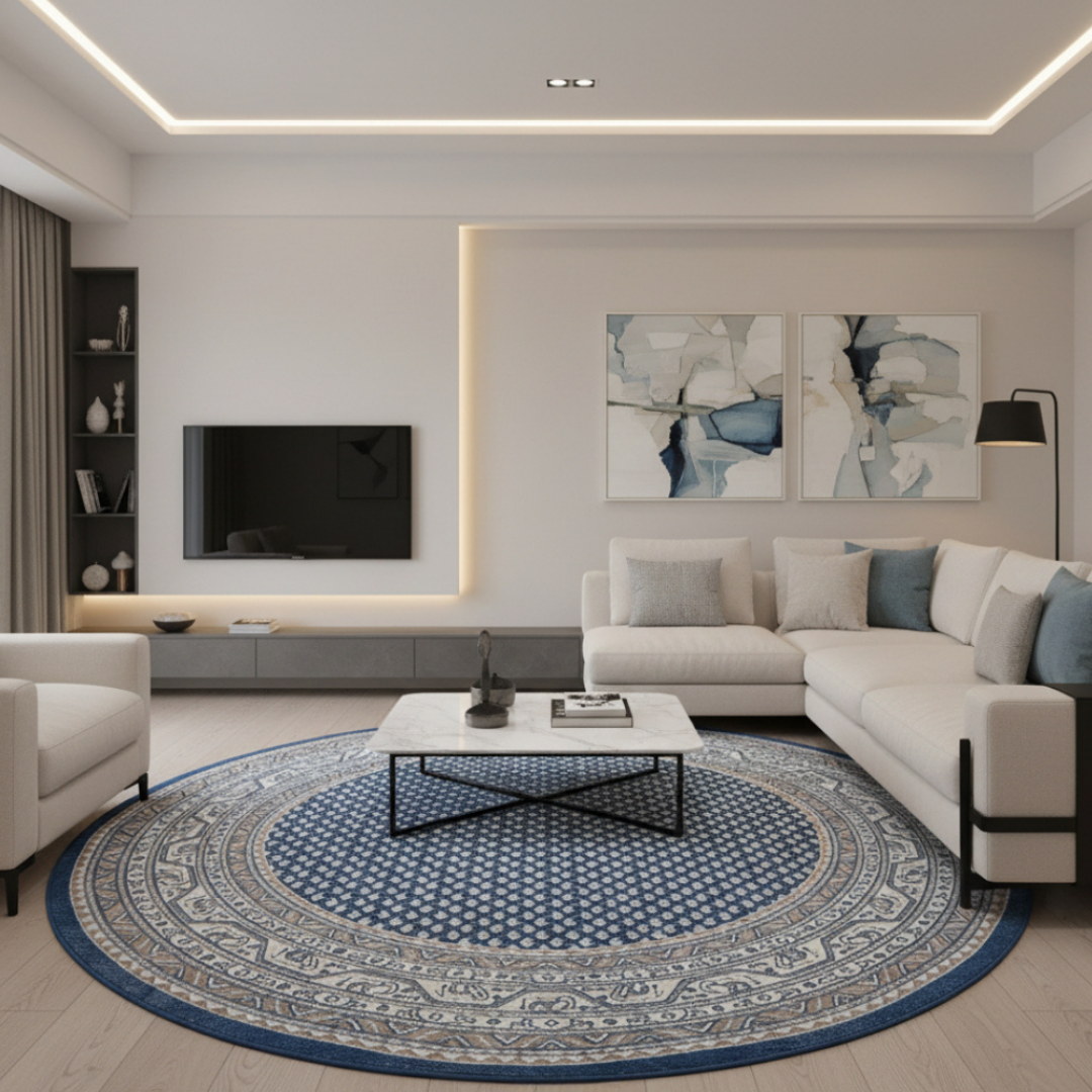 Elara Haus Modern Intricate Patterned Circle Rug - 160x160cm