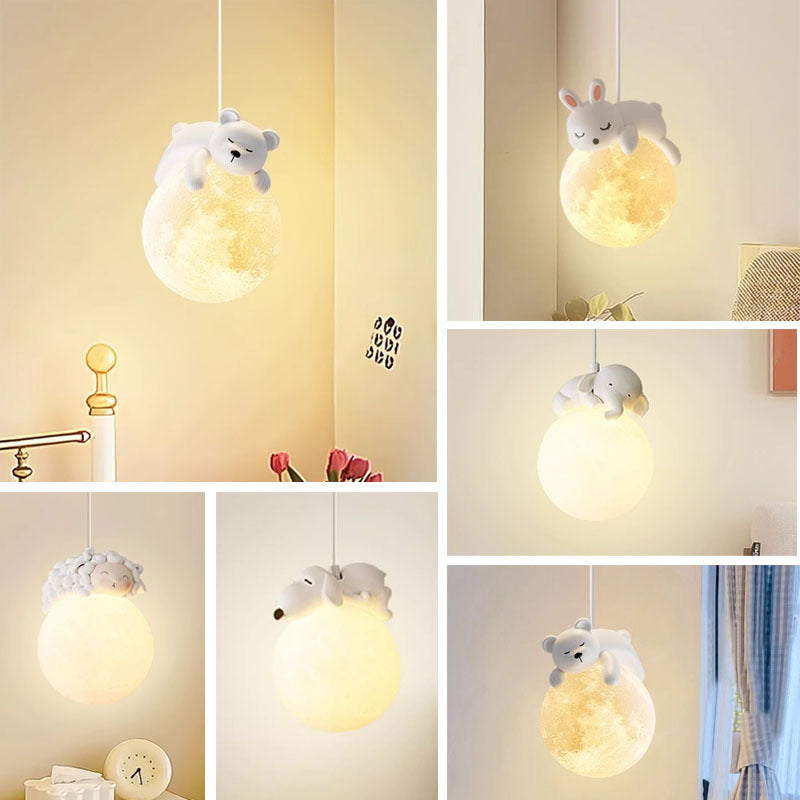 Modern Minimalist Cartoon Kids Moon Cute Animal Bear Rabbit Dog Elephant Sheep Resin Hardware PE 1-Light Pendant Light For Bedroom 10