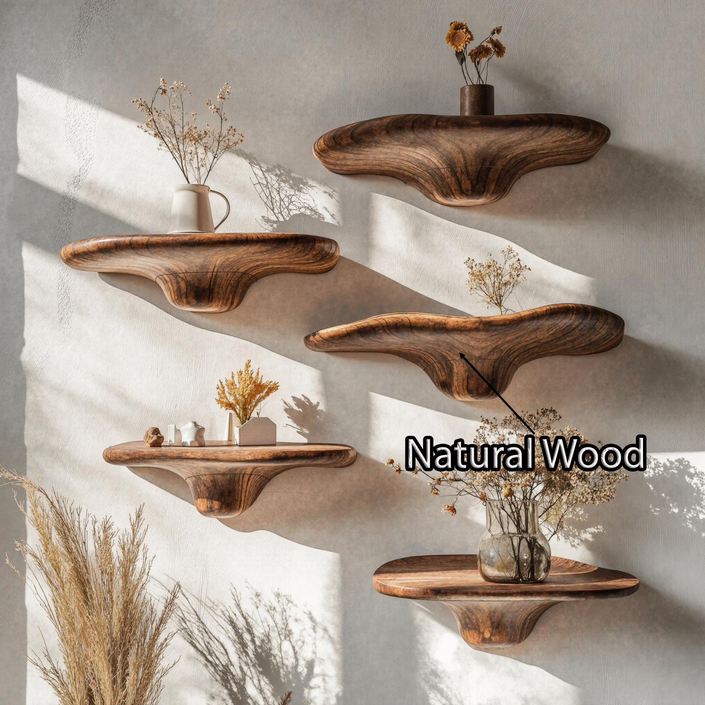 Floating Mushroom Shelf For Decorative Wooden Storage SILDTMR015 4
