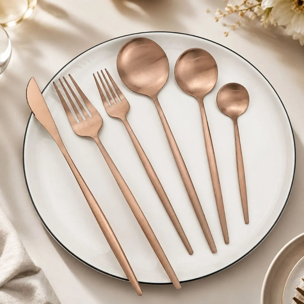 Elara Haus Minimalist Cutlery Set - 30-Piece Stainless Steel Utensils 10