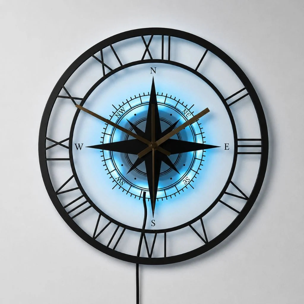 Elara Haus Wall Clock - Durable Plastic Nautical Compass Design 8