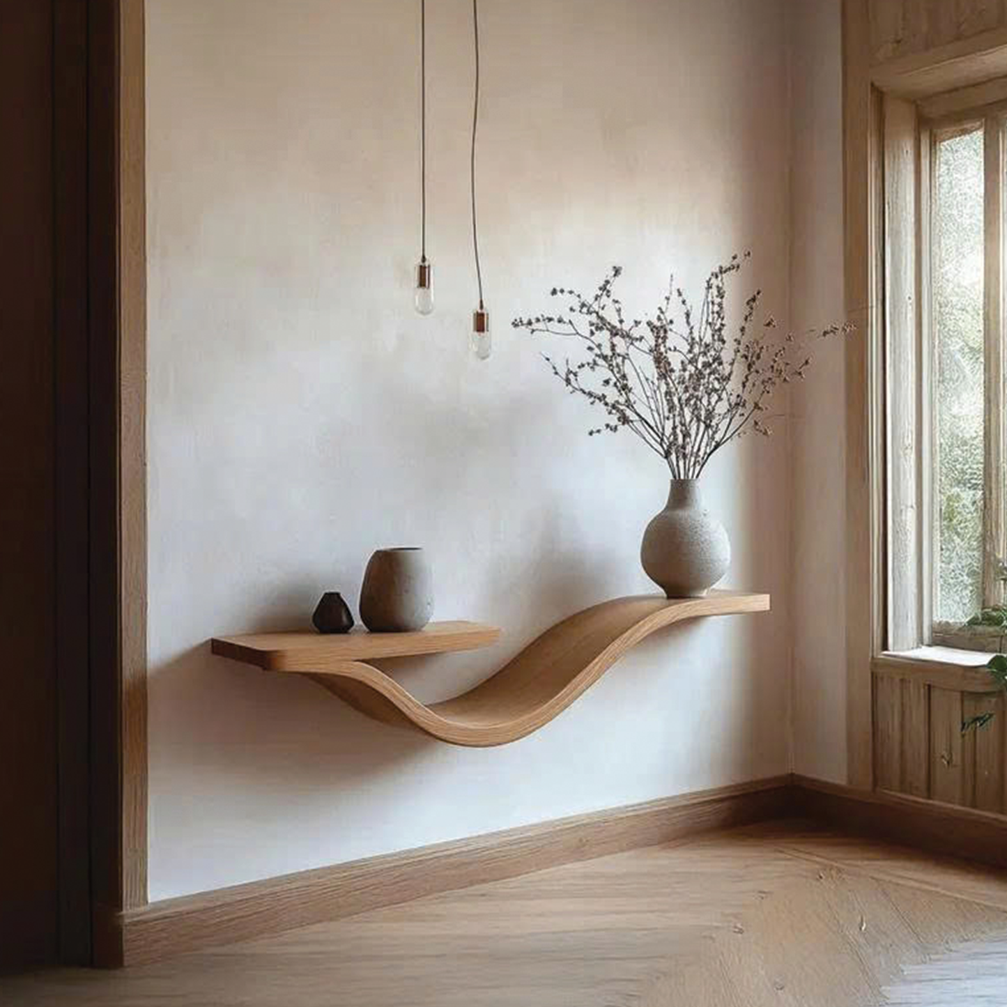 Rustic Wavy Floating Shelf Live Edge Decorative For Living Room SINLSAWV008 2