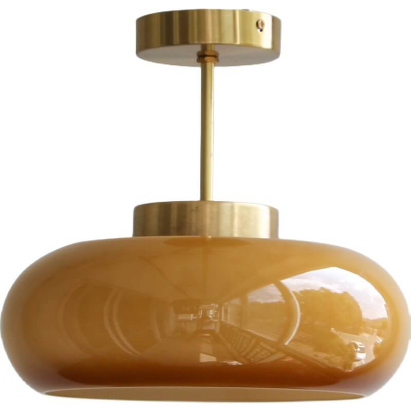 Vintage Brass & Yellow Glass Ceiling Light
