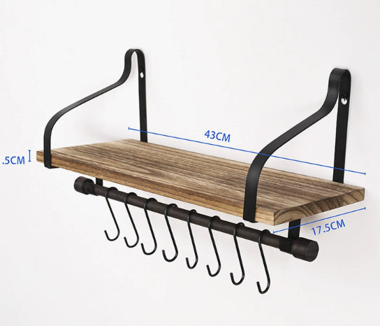 Elara Haus Kitchen Spice Rack Wall Shelf with Mug Hanging Rod