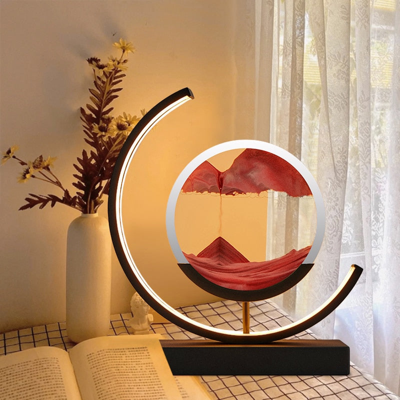 3D Quicksand Hourglass Night Light - Rotating Sandscape Bedside Lamp
