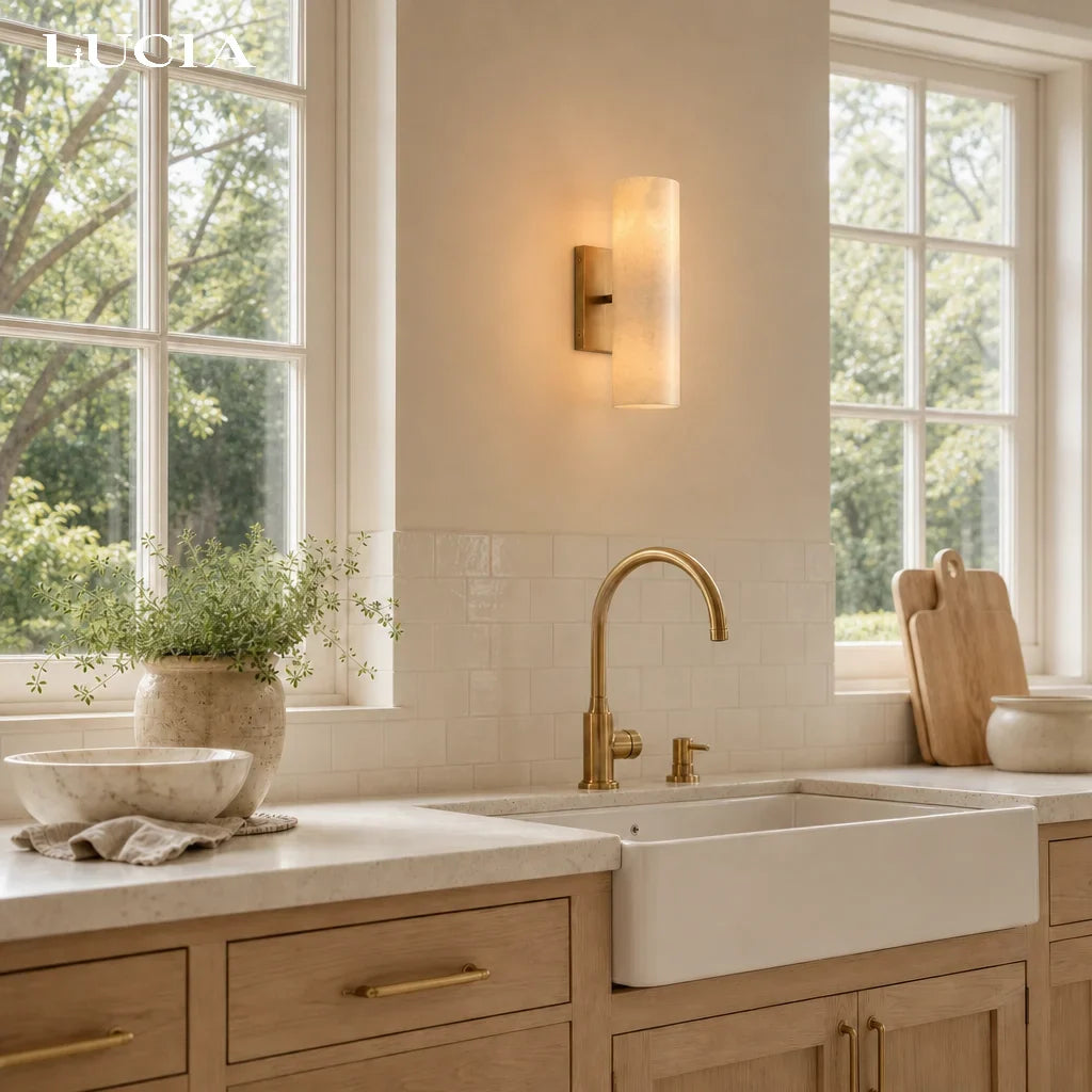 Doran Modern Elegant Alabaster Tube Sconce 2