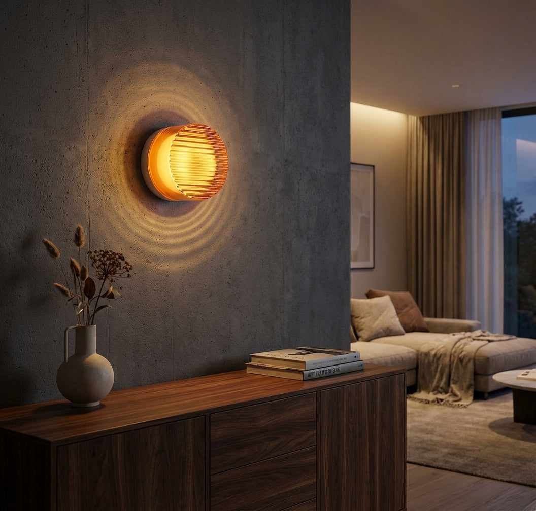 Ambrelo Modern Round Wall Sconce Amber Glass