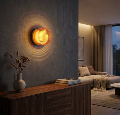Ambrelo Modern Round Wall Sconce Amber Glass