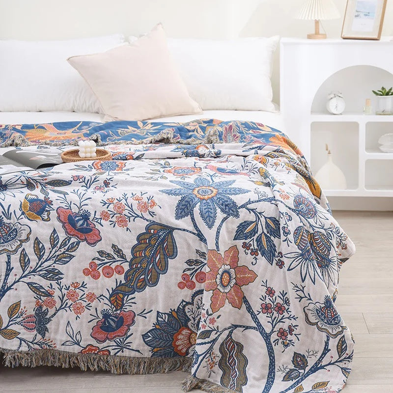 Artistic Flora Jacquard Blanket