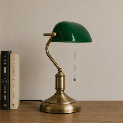 Elara Haus Desk Lamp - Antique Brass Green Glass Shade 0