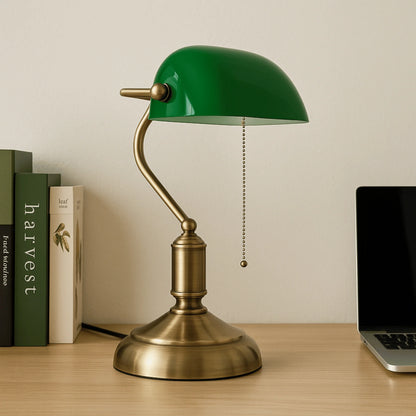 Elara Haus Desk Lamp - Antique Brass Green Glass Shade 2