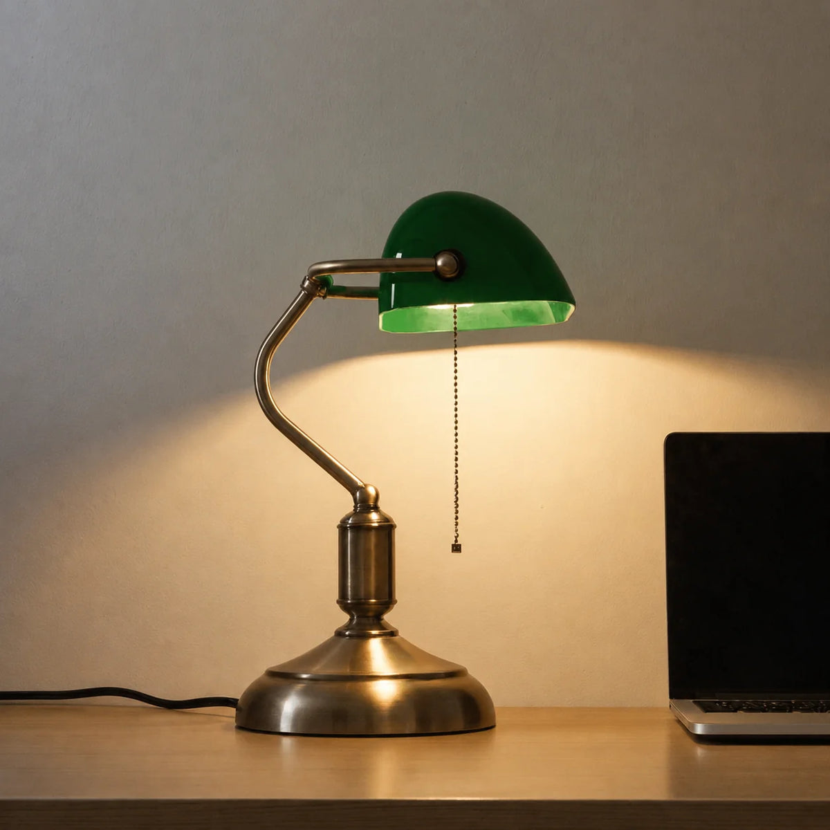 Elara Haus Desk Lamp - Antique Brass Green Glass Shade 3