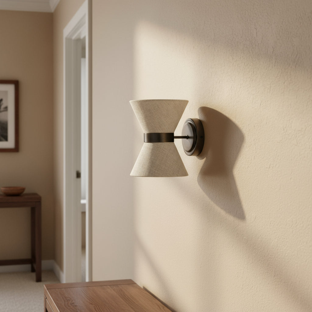Boho Luxe Linen Sconce with Bronze Detailing