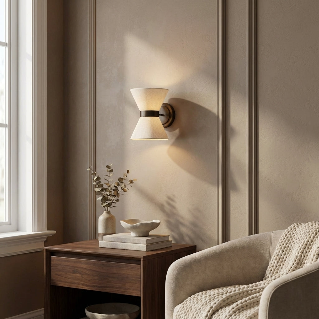 Boho Luxe Linen Sconce with Bronze Detailing