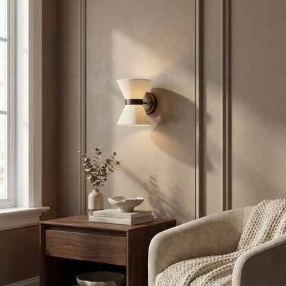 Boho Luxe Linen Sconce with Bronze Detailing