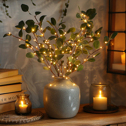 Boho Olive Leaf LED String Lights - Artificial Greenery Wall Decor