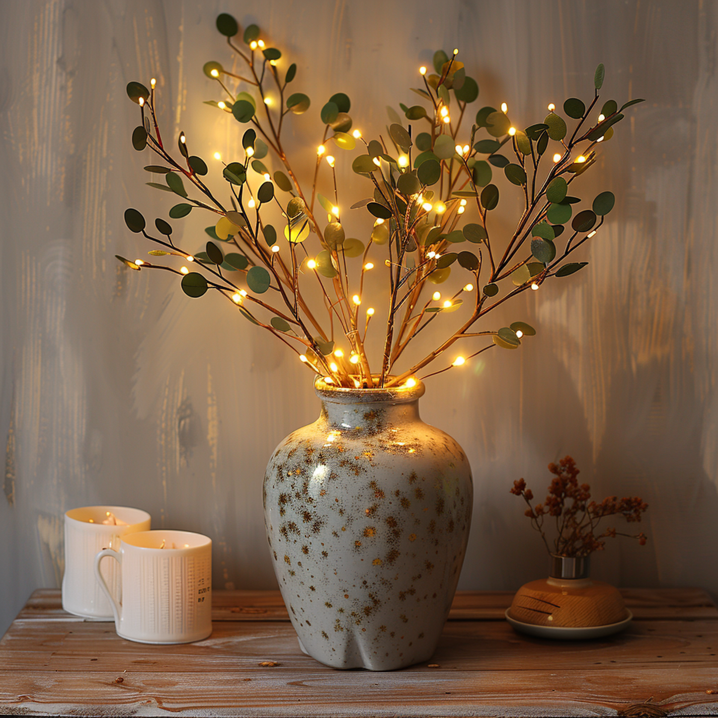 Boho Olive Leaf LED String Lights - Artificial Greenery Wall Decor