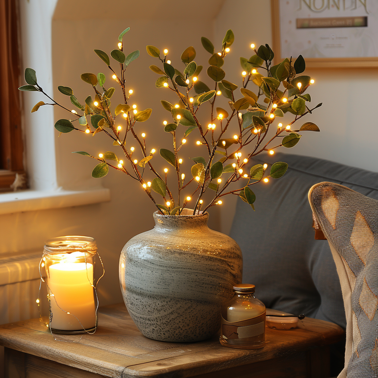 Boho Olive Leaf LED String Lights - Artificial Greenery Wall Decor