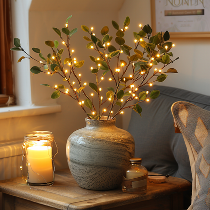 Boho Olive Leaf LED String Lights - Artificial Greenery Wall Decor