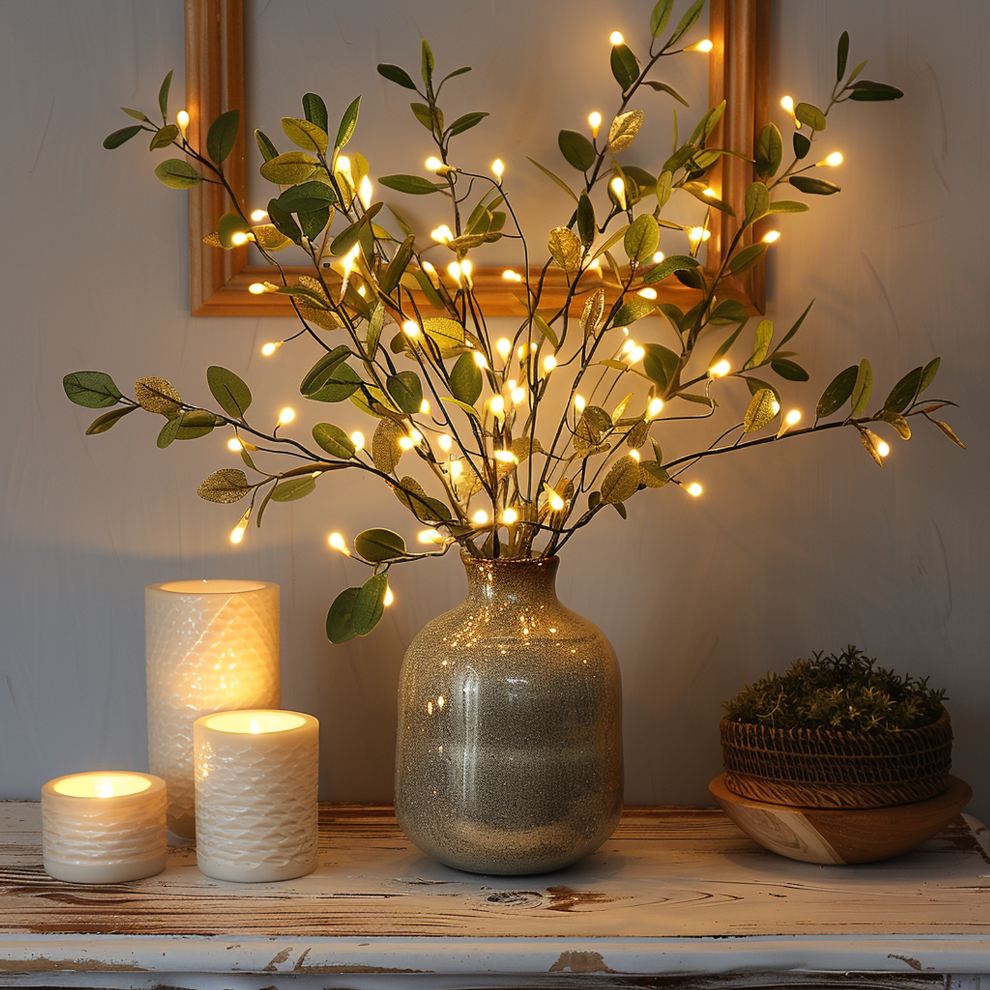 Boho Olive Leaf LED String Lights - Artificial Greenery Wall Decor