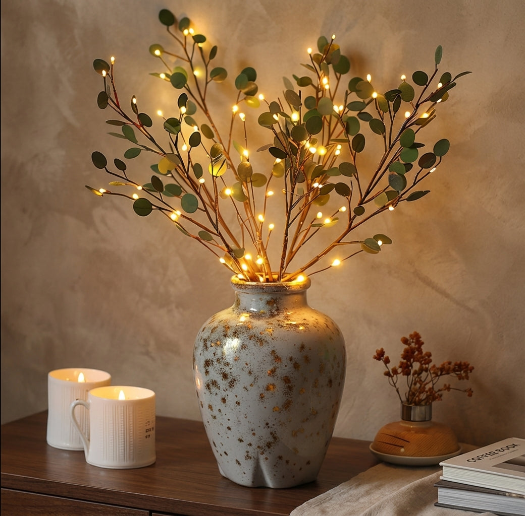 Boho Olive Leaf LED String Lights - Artificial Greenery Wall Decor