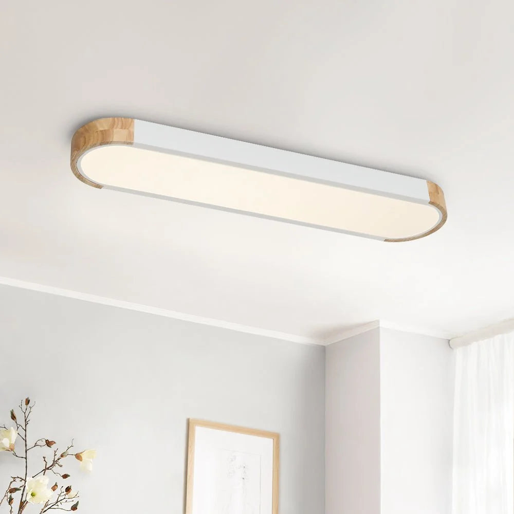 Oval Led Flush Mount With Wood Accent 1