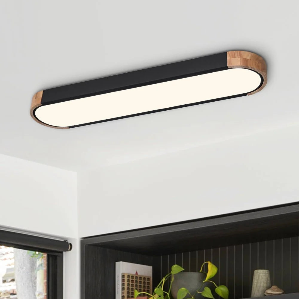 Oval Led Flush Mount With Wood Accent 3