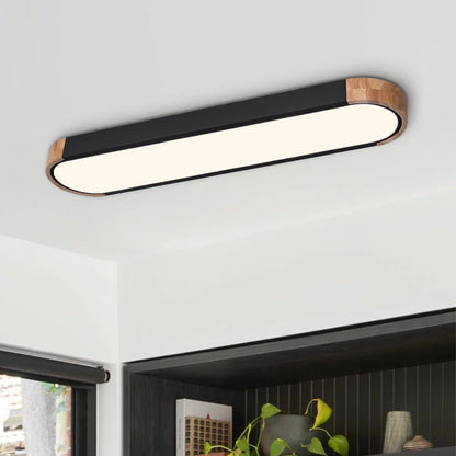 Oval Led Flush Mount With Wood Accent 3