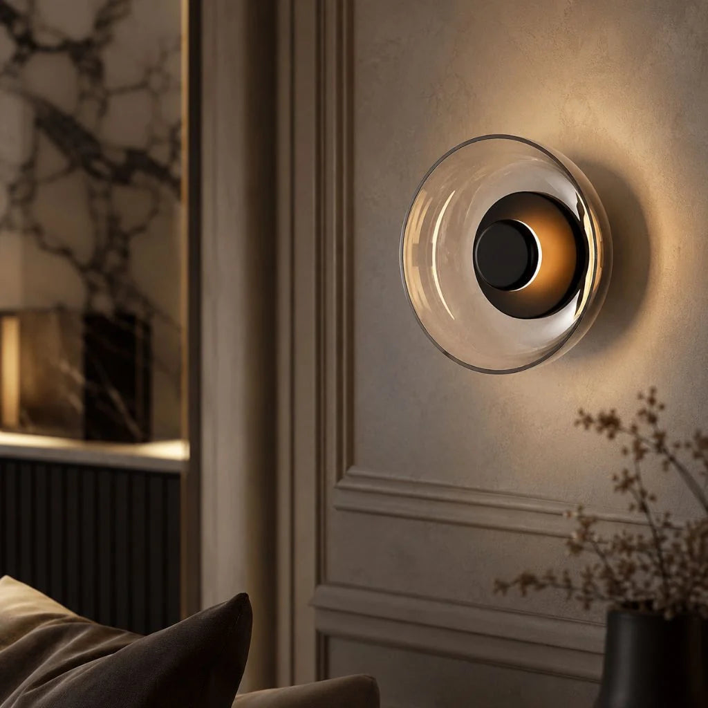 Elara Haus Nordic Glass Bowl Wall Lamp - Thickened Glass Artisanal Iron Body 1