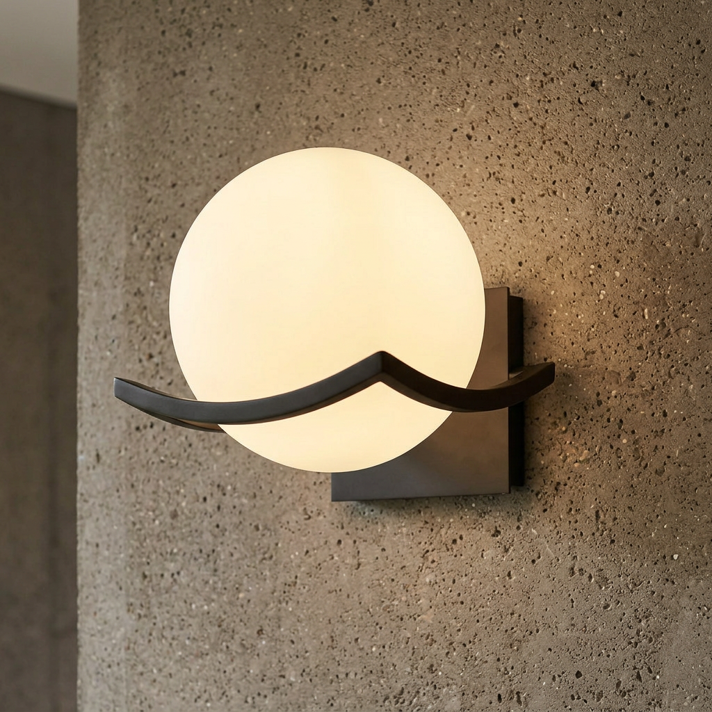 Curved Metal Arm Glass Globe Sconce
