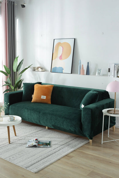 Dark Green Velvet Sofa Cover - Expandable Fit