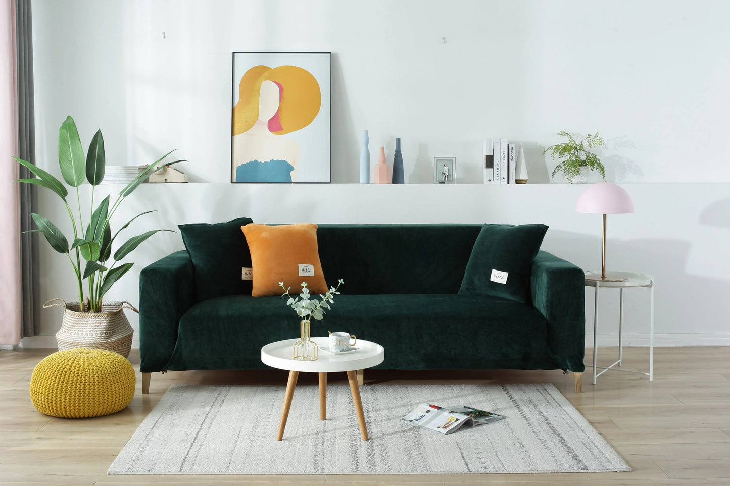Dark Green Velvet Sofa Cover - Expandable Fit