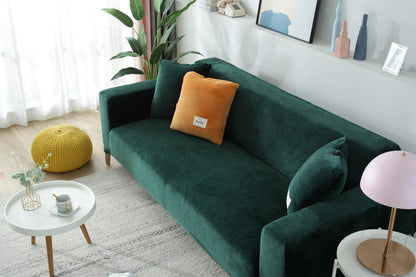 Dark Green Velvet Sofa Cover - Expandable Fit