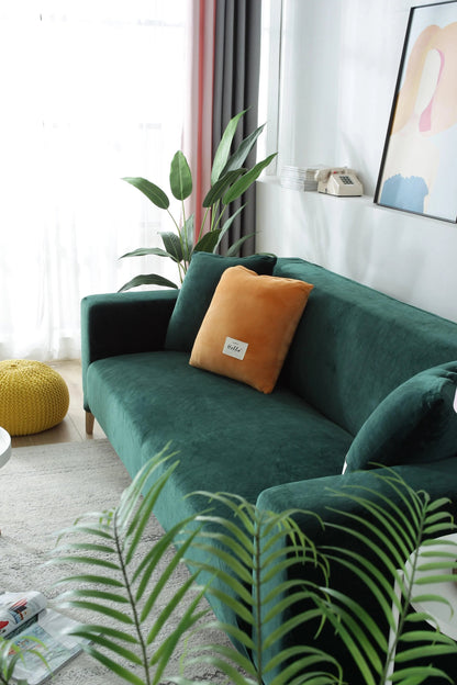 Dark Green Velvet Sofa Cover - Expandable Fit