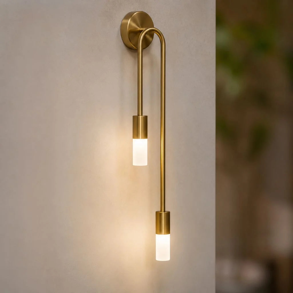 Elara Haus Wall Sconce - Gold Double Frosted Glass Cylinder Wall Lamp 9