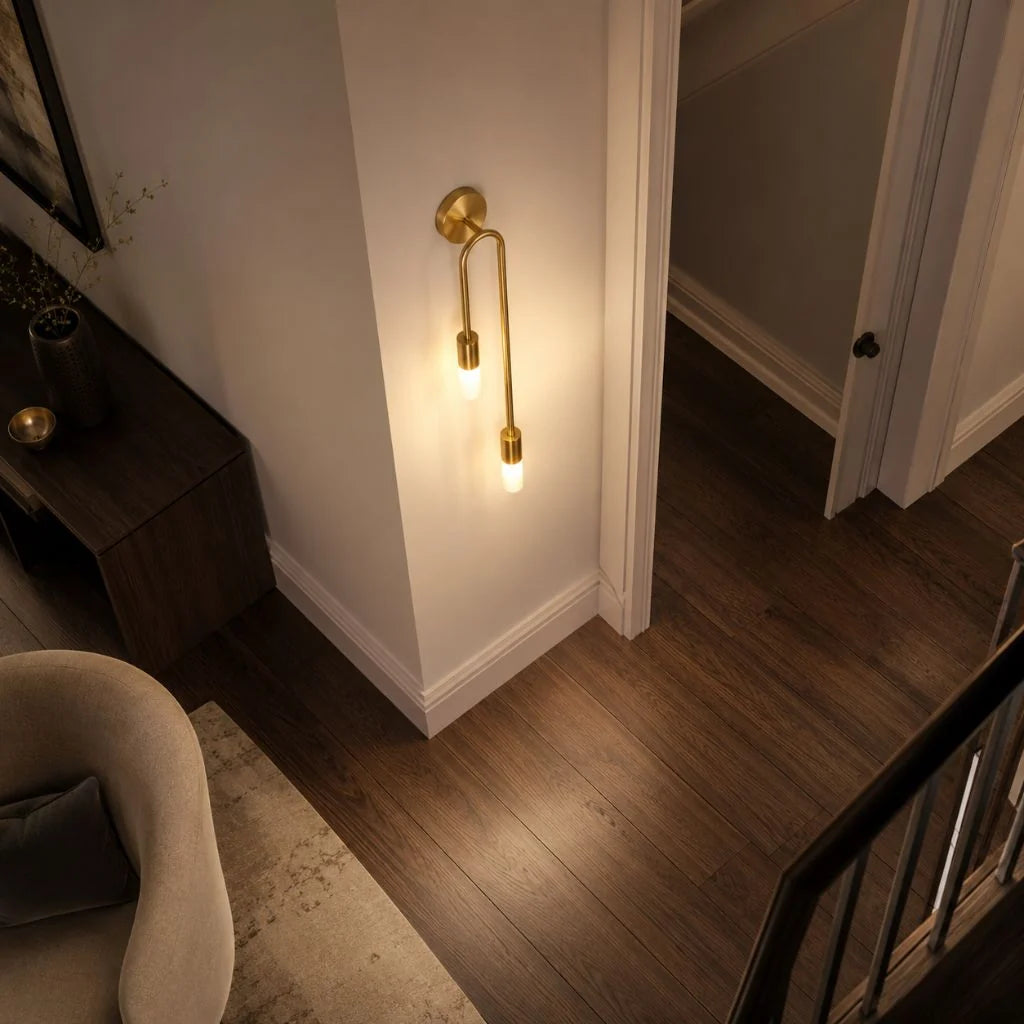 Elara Haus Wall Sconce - Gold Double Frosted Glass Cylinder Wall Lamp 7
