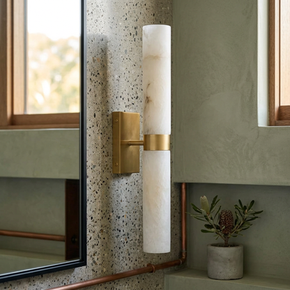 Dual Cylinder Alabaster Wall Sconce