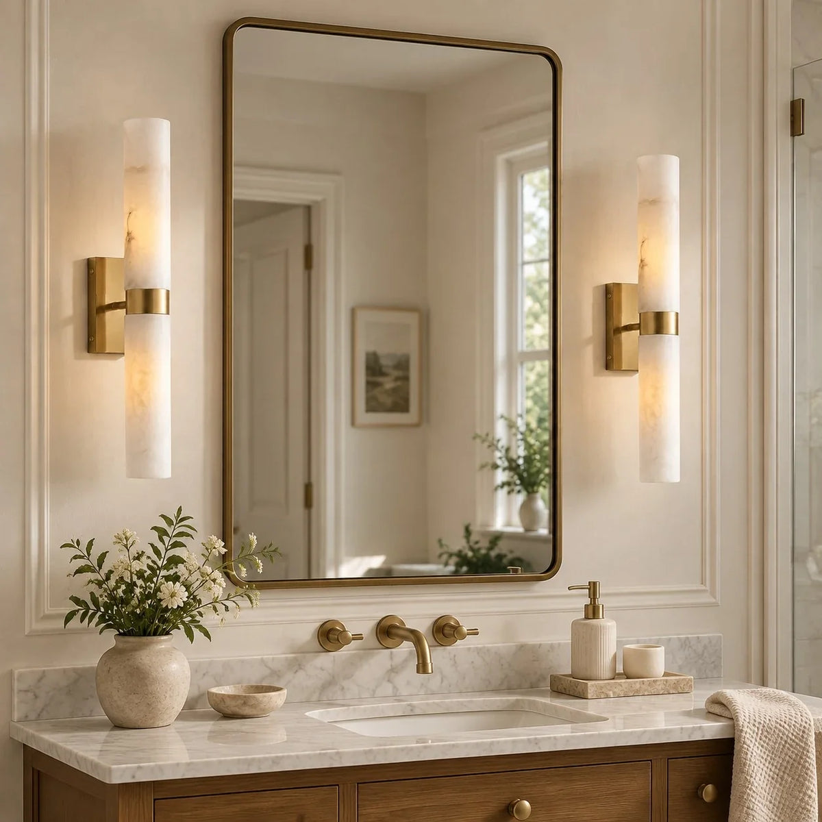 Dani Modern Alabaster Double Tube Wall Sconce 12