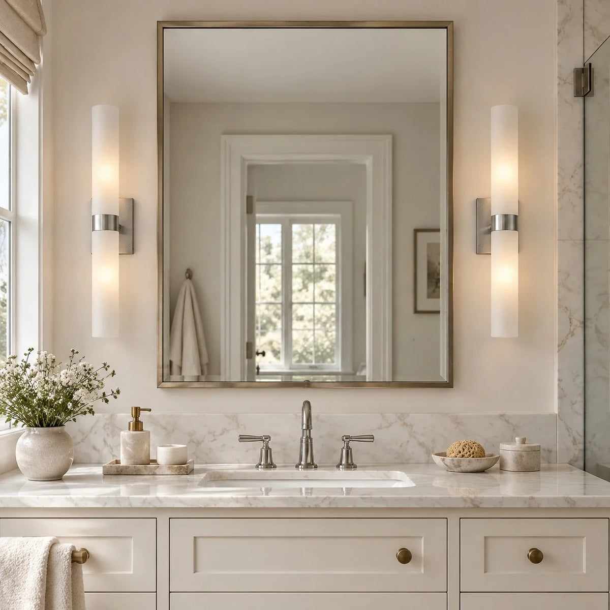 Dani Modern Alabaster Double Tube Wall Sconce 14