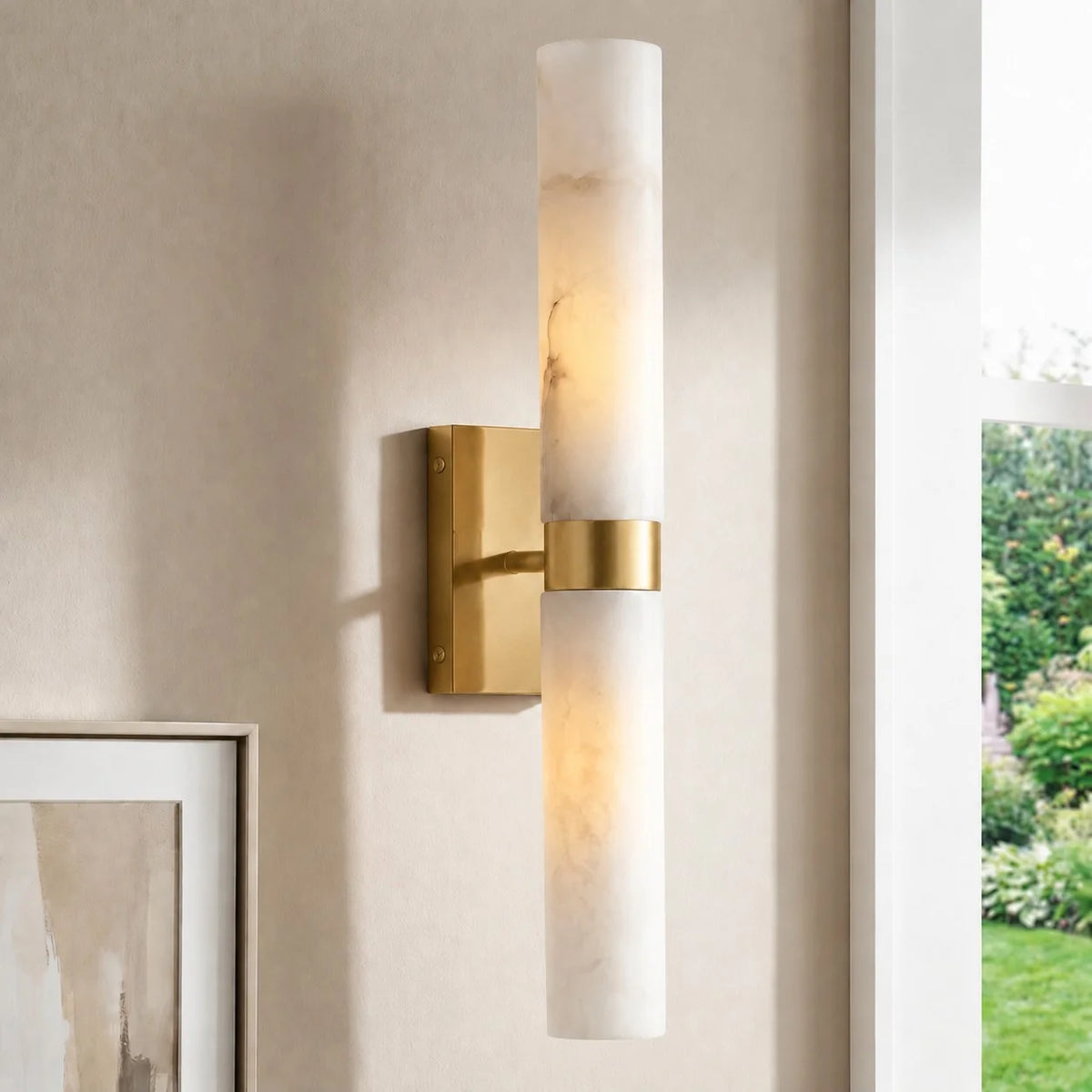 Dani Modern Alabaster Double Tube Wall Sconce 0